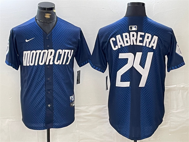 Men's Detroit Tigers #24 Miguel Cabrera 2024 Navy City Connect Cool Base Limited Stitched Jersey